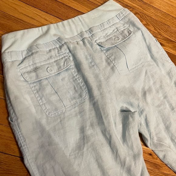 NWT Linen Performance Mint Tapered Skinny Trousers Summer Casual work Drawstring - Picture 6 of 9